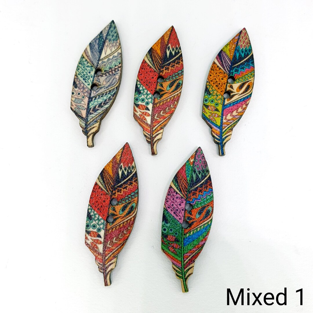 5 Pcs/pack 15mm X 42mm Feather Pattern Wooden Vintage Decorative ...