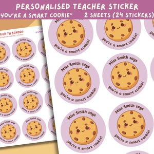 Personalised Teacher Sticker | Well Done Sticker | You&#39;re A Smart Cookie! | Funny Teacher Stickers | Teacher Reward Stickers