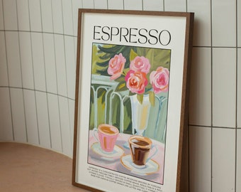 Coffee Poster, Italian Espresso Print, Kitchen Decor, Retro Coffee Art, Vintage Food Art, Food and Drink Poster