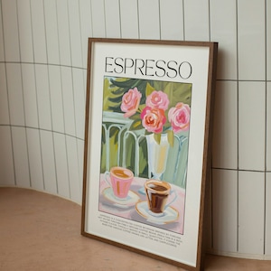 Coffee Poster, Italian Espresso Print, Kitchen Decor, Retro Coffee Art, Vintage Food Art, Food and Drink Poster