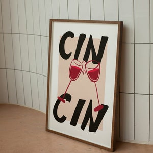 Cin Cin Print - Impresión de vino retro - Arte del carrito de bar - Cartel de cóctel retro - Impresión de bebida retro - Impresión de vino vintage - Impresión de saludos - Impresión de vino