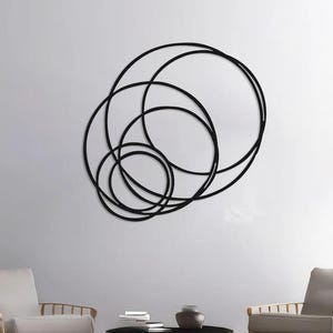 Modern Circular Metal Wall Art, Minimalist Black Circle Wall Sculpture, Abstract Metal Wall Decor for Livingroom, Housewarming Gift