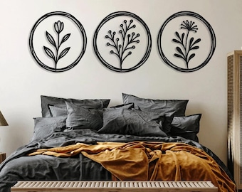 Botanical Metal Wall Art Set: Minimalist Floral Line Art, Modern Home Decor