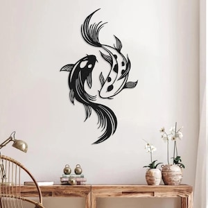 Koi Fish Metal Wall Art: Feng Shui Ying Yang Decor