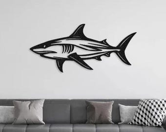 Minimalist Shark Metal Wall Art: Modern Nautical Decor