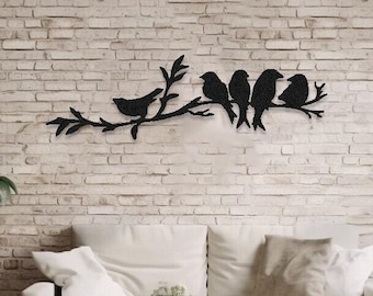 Pájaros en una rama: Arte de pared de metal: Decoración rústica para el hogar