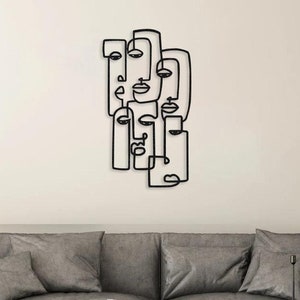 Picasso Faces Metal Wall Art: Abstract Line Decor