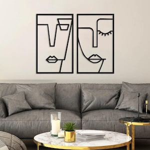 Abstract Picasso Metal Wall Art: Modern Linear Face Hanging