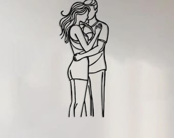 Minimalist Couple Line Art Metal Wall Decor, Romantic Silhouette Wall Art, Modern Bedroom & Living Room Decor, Modern Love Wall Art