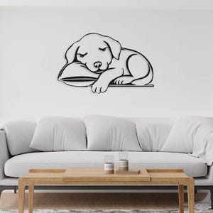 Minimalist Sleeping Puppy Metal Wall Art: Modern Dog Decor