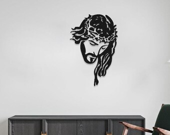 Metalowa sztuka ścienna z Jezusem: Chrześcijańska sztuka liniowa, wystrój domu o tematyce religijnej