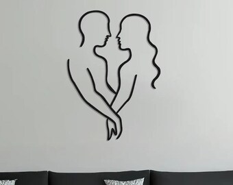 Minimalist Couple Line Art: Metal Silhouette Sculpture - Modern Love Wall Decor