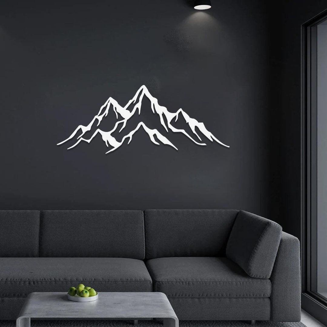 Mountain Range View Wall Decor, Large Line Mountain Metal Wall Art ...