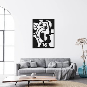 Picasso Face Metal Wall Art: Abstract Line Art Decor