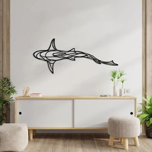 Shark Metal Wall Decor, Housewarming Gift, Animal Metal Sign, Unique Livingroom Decor, Shark Decor, Above Bed Wall Hangings, Shark Line Art