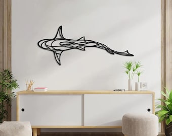 Shark Metal Wall Decor, Housewarming Gift, Animal Metal Sign, Unique Livingroom Decor, Shark Decor, Above Bed Wall Hangings, Shark Line Art