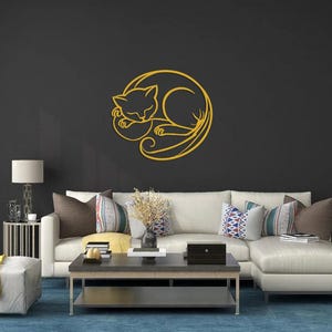 Cat Metal Wall Art, Minimalist Animal Line Art, Cute Sleeping Cat Decor, Metal Pet Wall Hanging, Cat Lovers Gift, Modern Home Decor