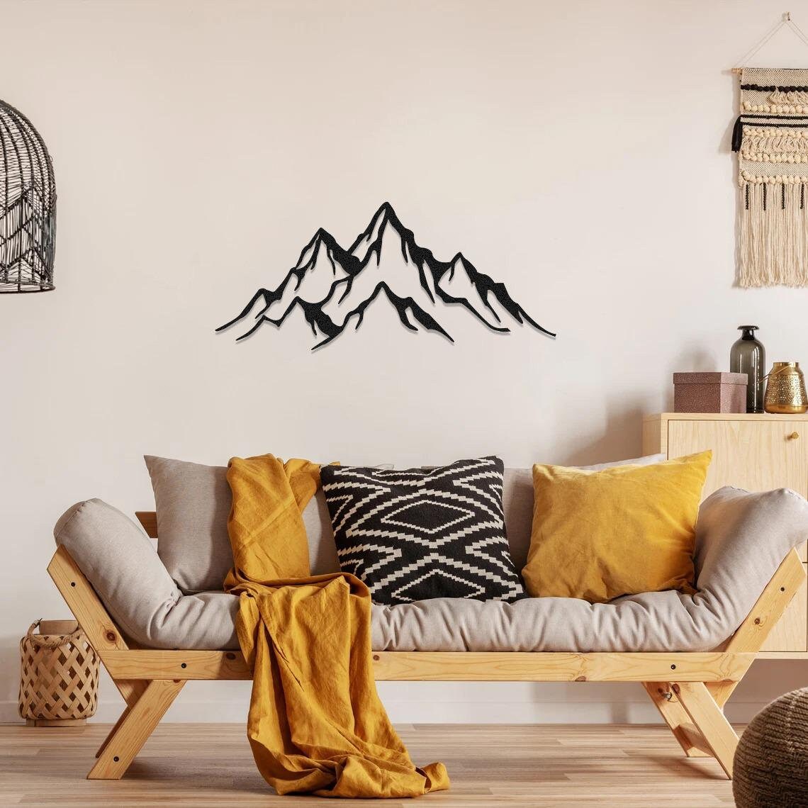 Mountain Range View Wall Decor, Large Line Mountain Metal Wall Art ...