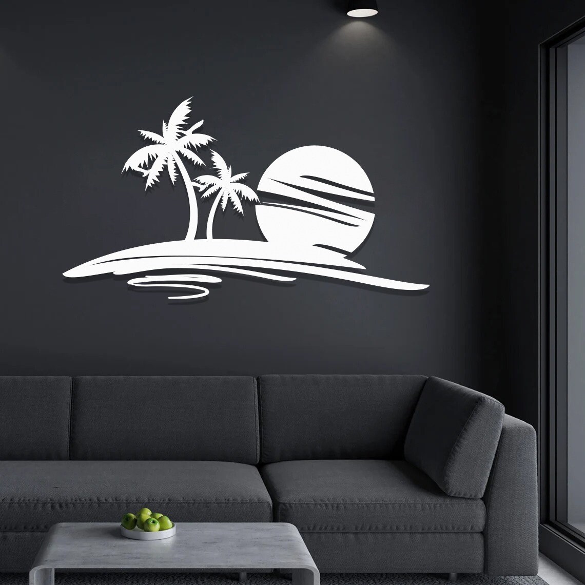 Ocean and Palm Tree Metal Wall Decor, Nature Life Wall Hangings, Ocea