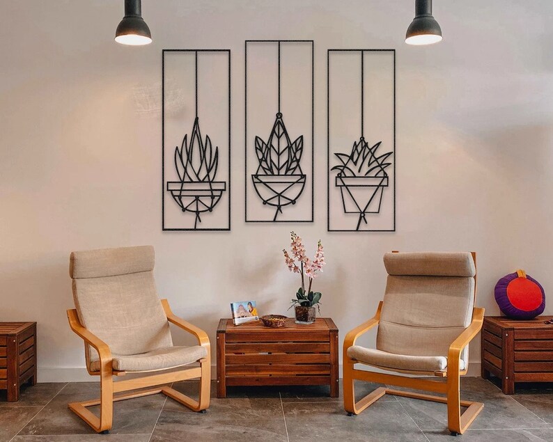 Flower in Vase Metal Wall Art, Minimalist Flower Hanging, Flower Wall