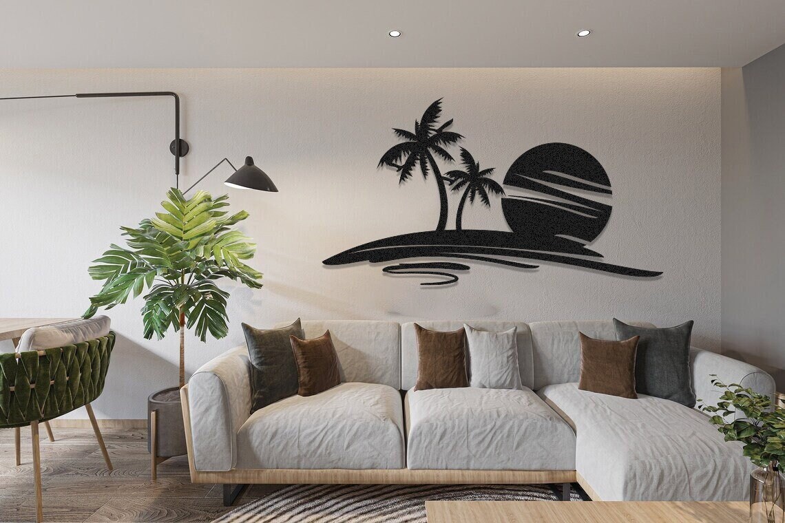 Ocean and Palm Tree Metal Wall Decor, Nature Life Wall Hangings, Ocea