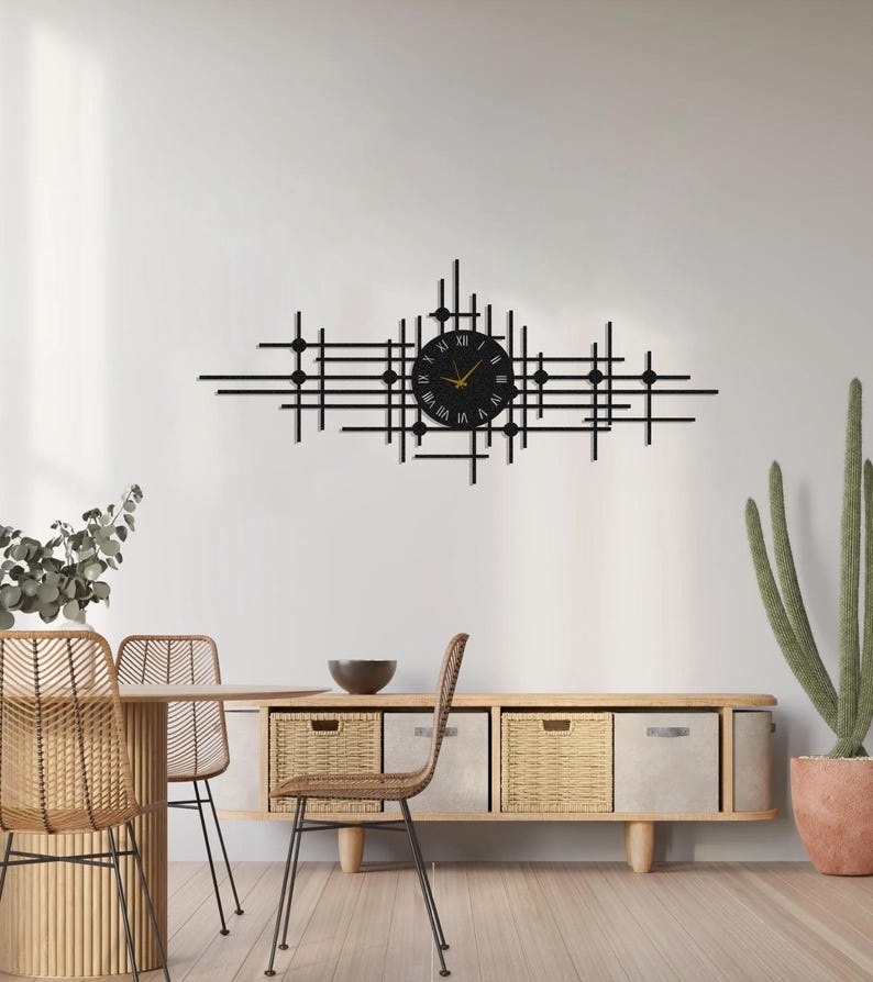 Intersecting Clock Modern Wall Clock, Unique Minimalist Large Metal Wall Clock, Metal Wall ...