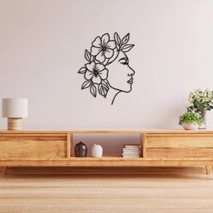 Abstract Woman Metal Wall Art: Geometric Floral Sculpture