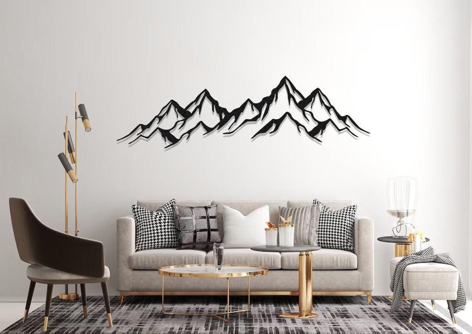 Mountain Range View Wall Decor, Large Line Mountain Metal Wall Art ...