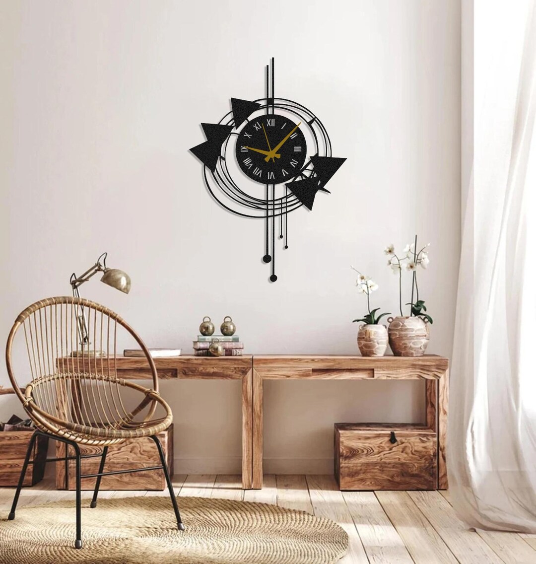 Large Metal Wall Clock Black Modern Minimalist Silent Wall Clock Large ...