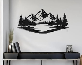 Metall Bergwald Wandkunst: Moderne Bauernhaus Dekoration