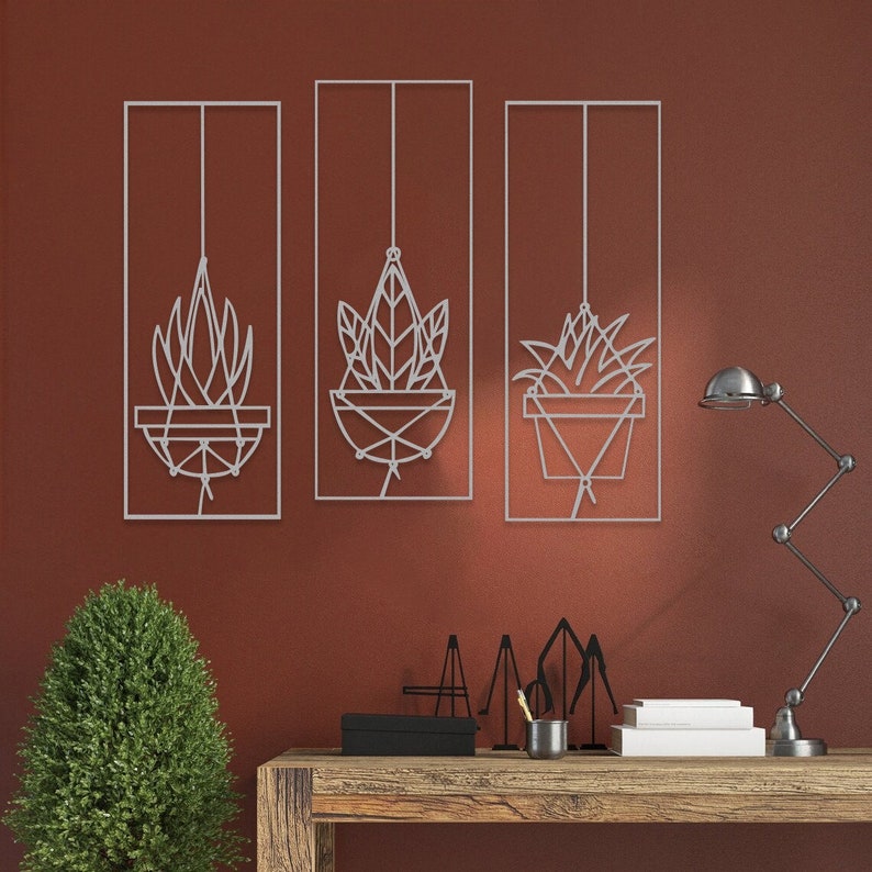 Flower in Vase Metal Wall Art, Minimalist Flower Hanging, Flower Wall