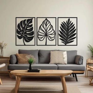 Set of 3 Tropical Leaf Metal Wall Art, Palm Leaves Botanical Wall Decor, Modern Nature-Inspired Wall Hanging, Minimalist Home Decoration