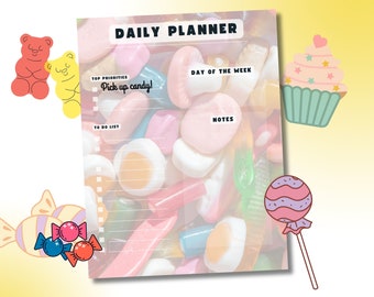 Candy Theme Daily Planner, Printable Organizer (Digital Download)