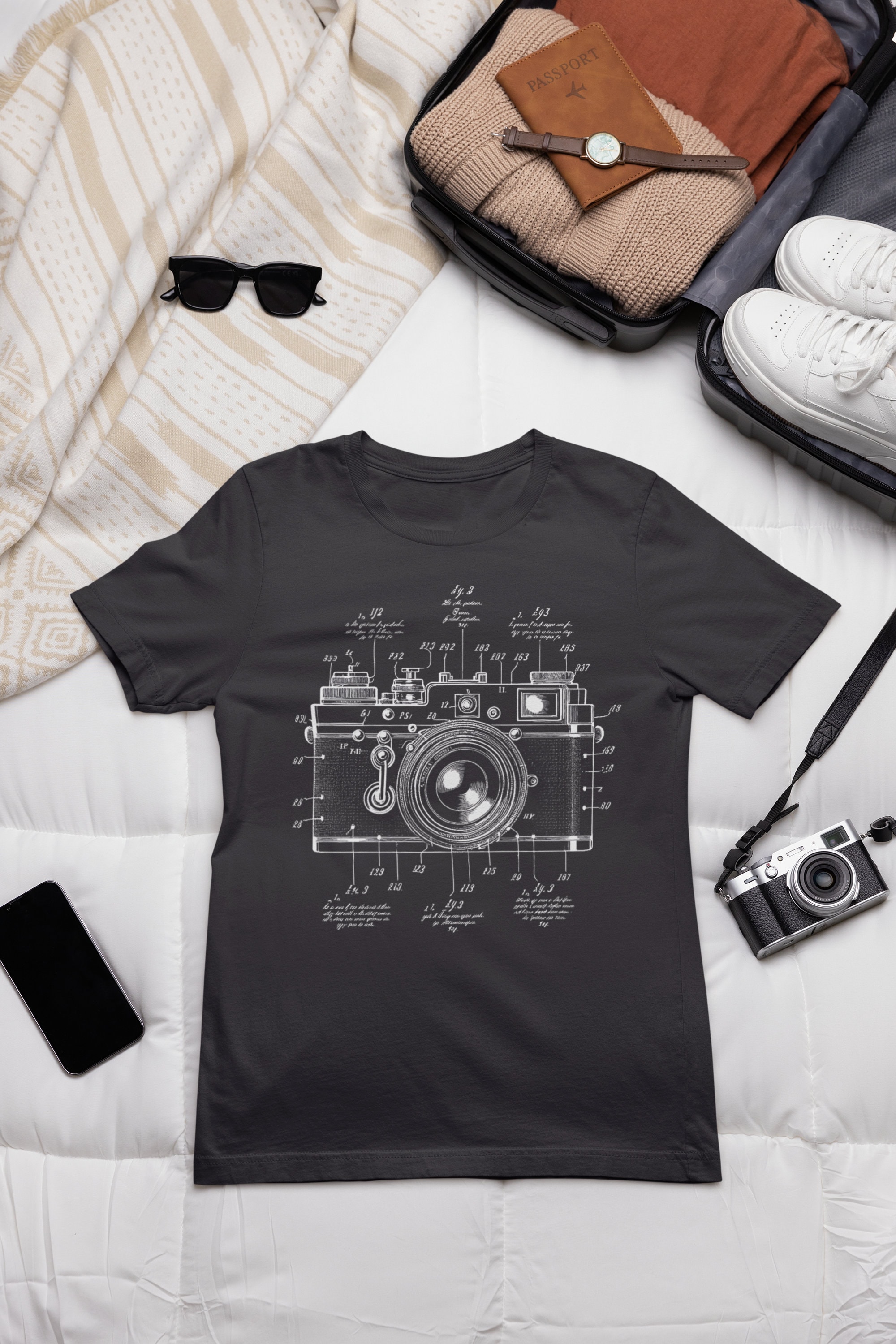 T-shirt Lularoe Photo Appareil Photo Bleu Et Blanc - Taille M - Neuf Avec Étiquettes