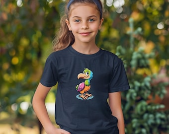 Colorful Dodo Animal T-shirt for Kids, Reunion Island, Cotton Softness, Unique Style, Perfect Gift, Everyday, Teenage Children's Clothing