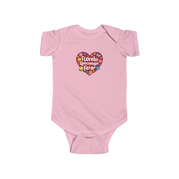 Baby Bodysuit "Florebo Quocumque Ferar", Reunion Island, Soft Cotton, Birth Gift, Unique Style, Perfect Newborn Gift