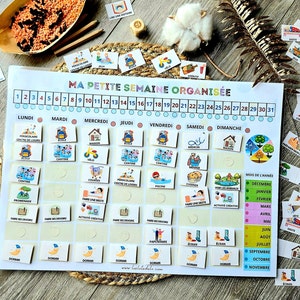 150 étiquettes, Grand Semainier évolutif, inspiration Montessori, Semainier enfant, Routine