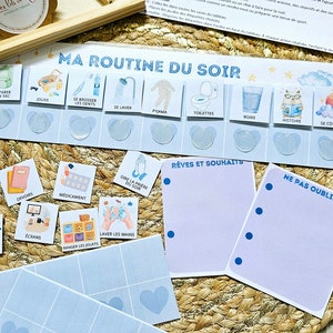 Tableau routine enfant matin et soir Montessori évolutif, étiquettes repositionnables, autonomie, rituel quotidien personnalisé
