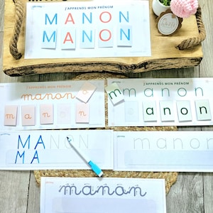 Kit Éducatif Prénom Enfant - Apprendre à Écrire Son Prénom - Lettres Repositionnables - Cursive, Script, Majuscules - Pédagogie Montessori