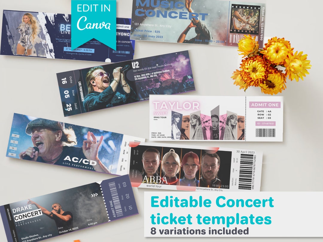 Editable Concert Ticket Template, Printable Collector Souvenir Concert Ticket, Personalized