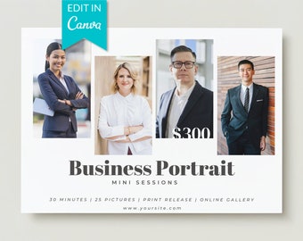 Business portrait mini session template, Business headshot sessions, Business Portrait Marketing board, Biz photography marketing, 7x5