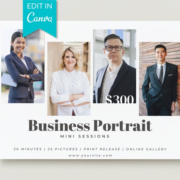 Business portrait mini session template, Business headshot sessions, Business Portrait Marketing board, Biz photography marketing, 7x5
