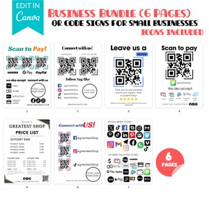 Qr-Code-Zeichen für kleine Unternehmen, bearbeitbare Canva-Vorlage, Preislistenvorlage, Scan-To-Pay-Zeichenvorlage, verbinden Sie sich mit uns, Zahlungszeichen