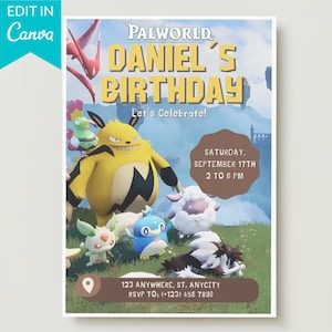 Palworld Geburtstagseinladung, Gamer-Einladung, Printable-Geburtstagseinladung, bearbeitbare Einladung, Videospiel-Party, Jungen-Geburtstagskarte