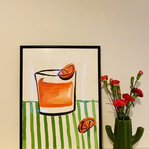 Negroni Cocktail Hand Painted Wall Art Kitchen Cocktail Bar Cart Alcohol Printable PDF