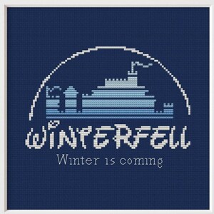 Burg Winter Burg Kreuzstich Stickmuster Stickvorlage - König Königin Ritter Drachen Wolf Magie Fantasy Buch Geek Fandom Stickerei - PDF Sofortdownload