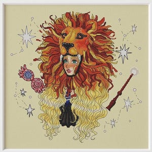 Kreuzstichmuster mit Löwenkopf - Löwenkopf Zauberer Hexe Tier Haustier Zoo Katze Schule Buch Geek Fandom Stickerei - PDF Sofortdownload