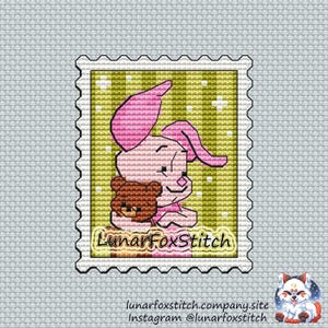 Bébé cochon timbre-poste motif point de croix - mignon ours miel coeur dessin animé animal de compagnie animal sweet home broderie - PDF à télécharger - Petit