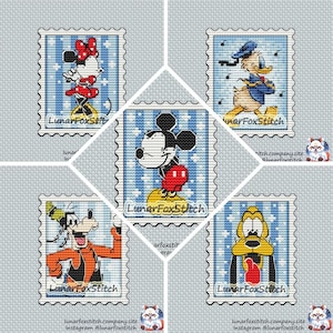 Amis souris - lot de 5 - timbre point de croix - canard chien animal de compagnie geek fandom jolie broderie - PDF à télécharger