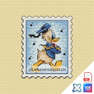 Patrón de punto de cruz de sello postal de pato - bordado de dibujos animados geek mágico mascota animal fantasía dulce pájaro ratón - PDF Descarga instantánea - Pequeño